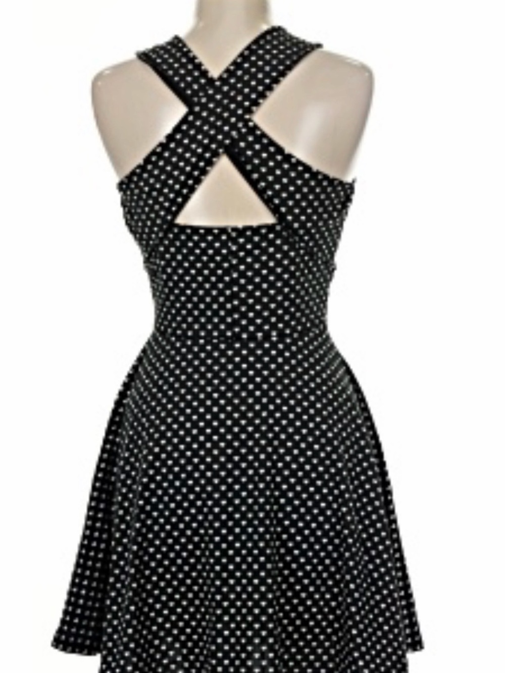 Candie's Black & White Heart Print Criss-Cross Halter Pin Up Girl Dress